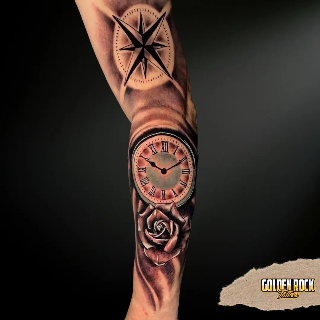 Compass-Pocket-Watch-Rose-Custom-Tattoo-Golden-Rock-Tattoo-Marmaris